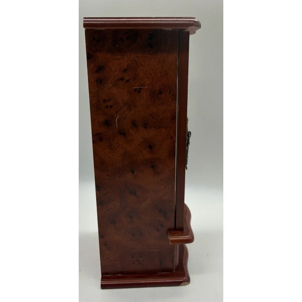 Powell Vintage Wood Upright Jewelry Box Armoire Glass Floral Door Rotating Brown